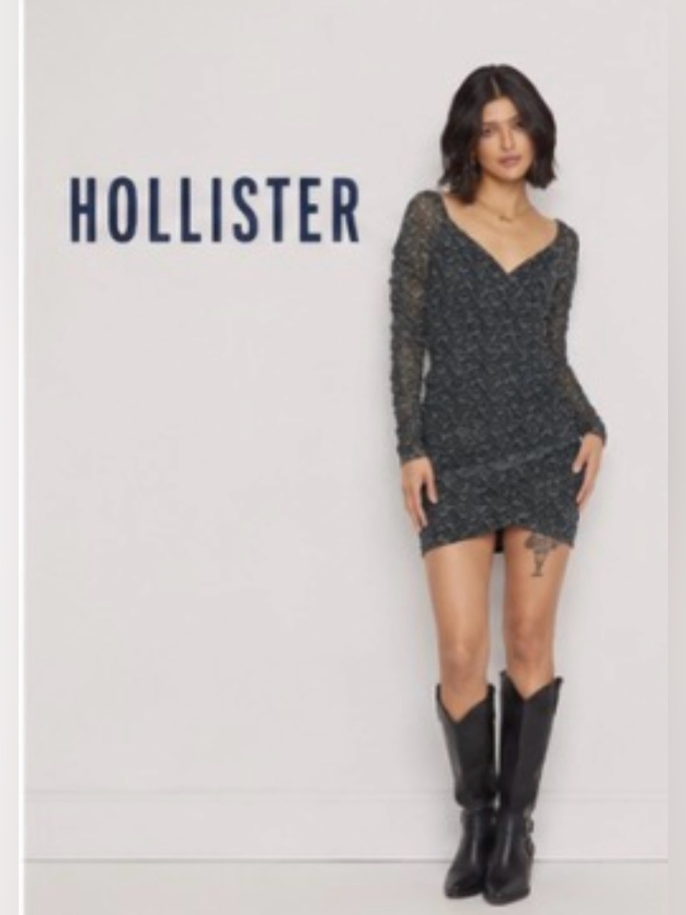 Hollister Black Long Sleeve Floral Dress